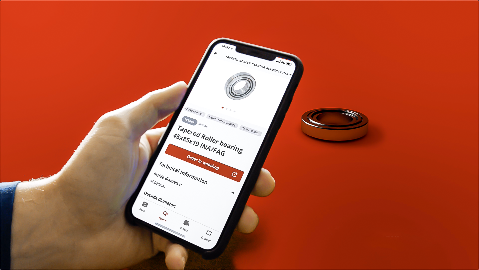 Kramp Movile App. Locating parts in a database by means of an image of the original